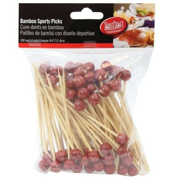1200ct Tablecraft  4.5" Bamboo Basketball Party Picks – Appetizer Skewer 12pks - Picture 1 of 3